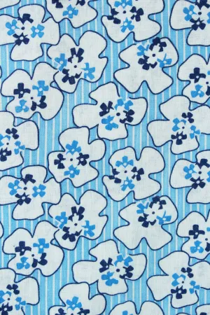 1940s Blue Feedsack With White Flowers, Vintage 1940s Summer Flower Fabric, True Vintage Fabric