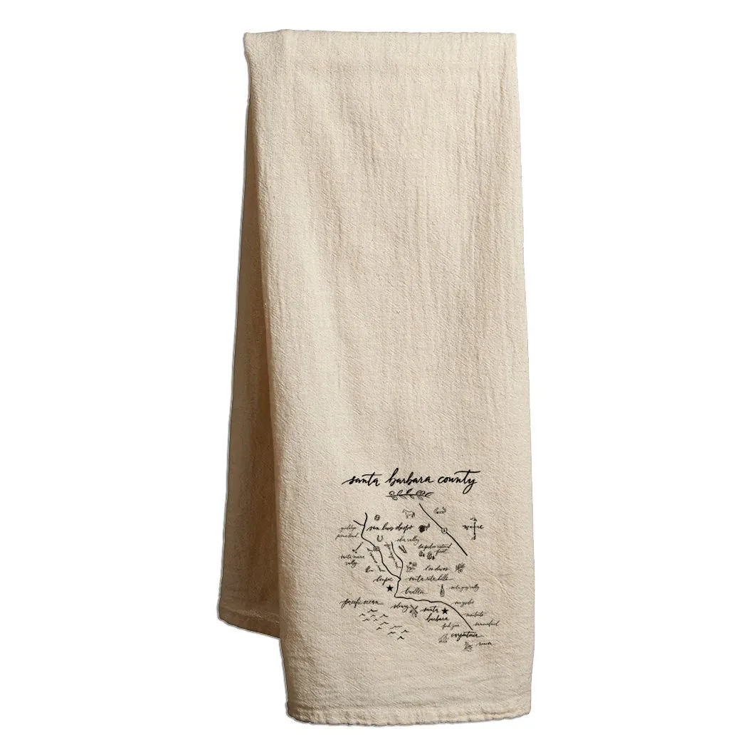 22" x 38" Flour Sack Natural Tea Towels Printed with a Customizable CALLIGRAPHY MAP Design