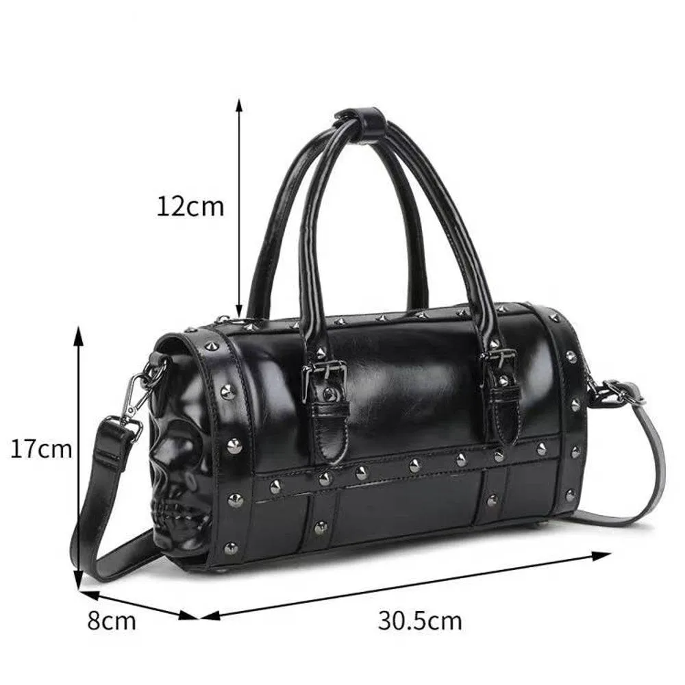 3D Skull Studded Speedy Bucket Travel Duffel Weekend Bags