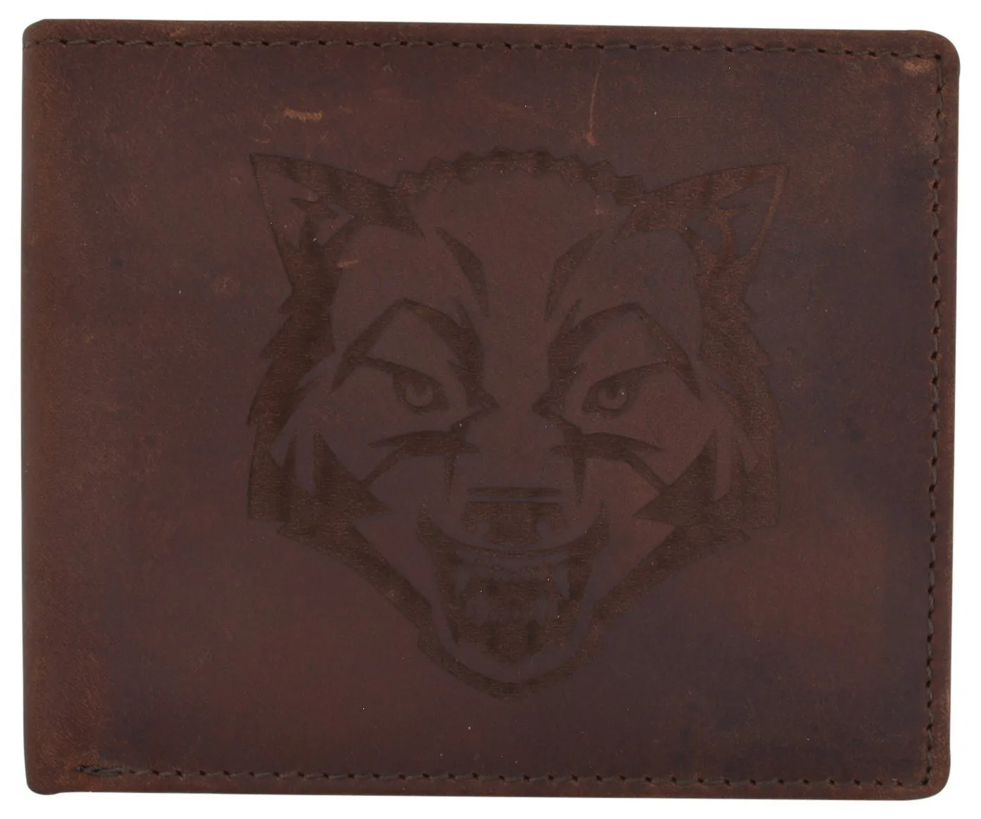 AFONiE RFID Rustic Men Wallet-Wolf Design Craft Stamp