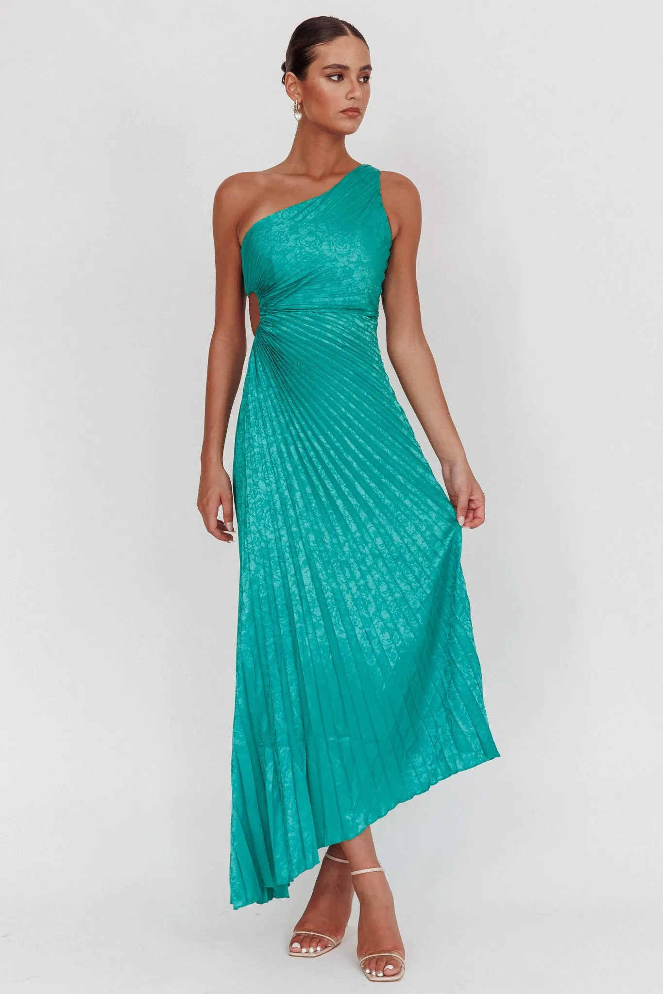 Amelie One-Shoulder Accordion Pleat Maxi Dress Kelly Green