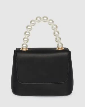 Black Ashy Pearl Handle Mini Bag