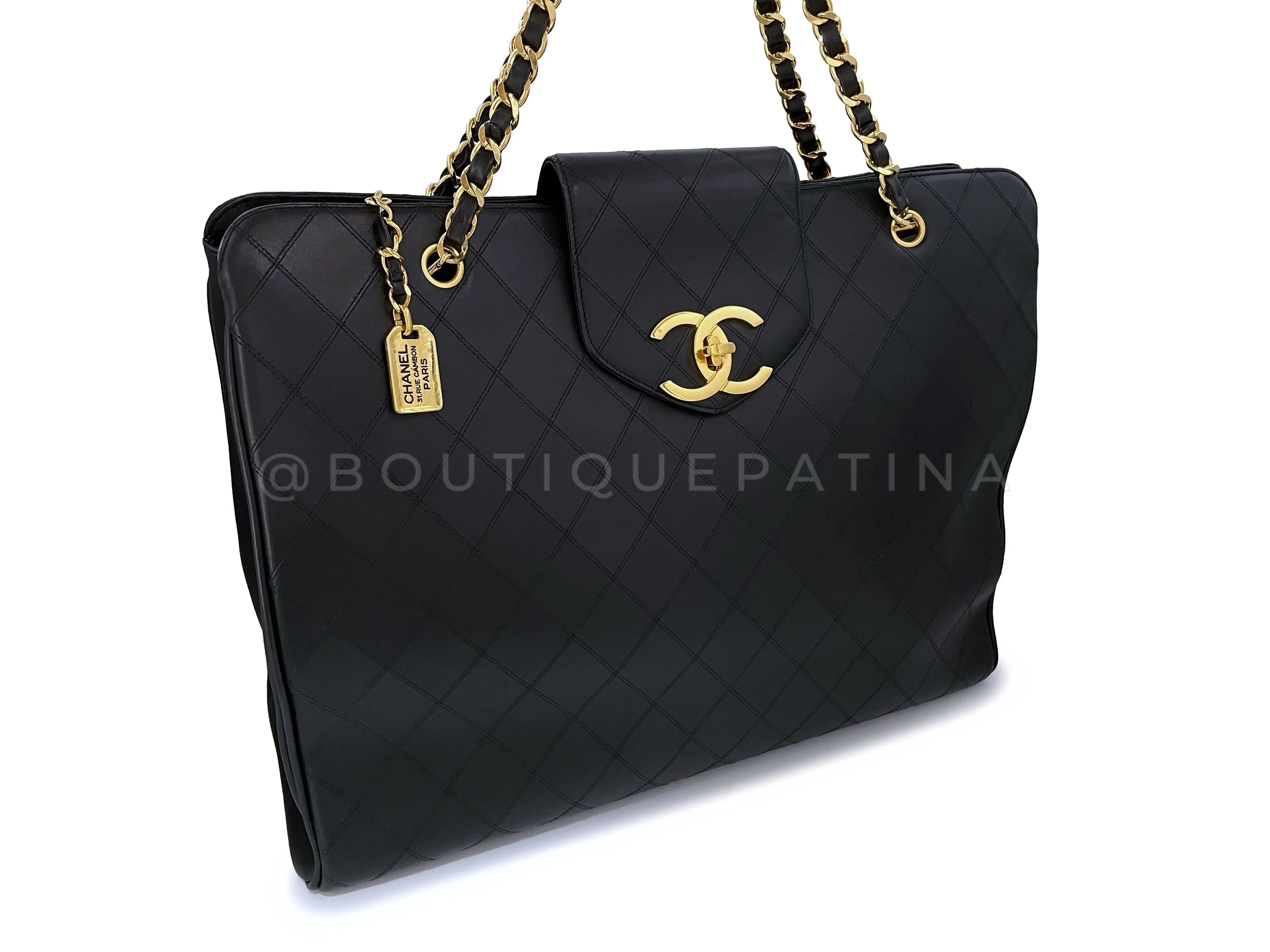 Chanel 1994 Vintage Black Quilted Supermodel XL Weekender Tote Bag 24k GHW