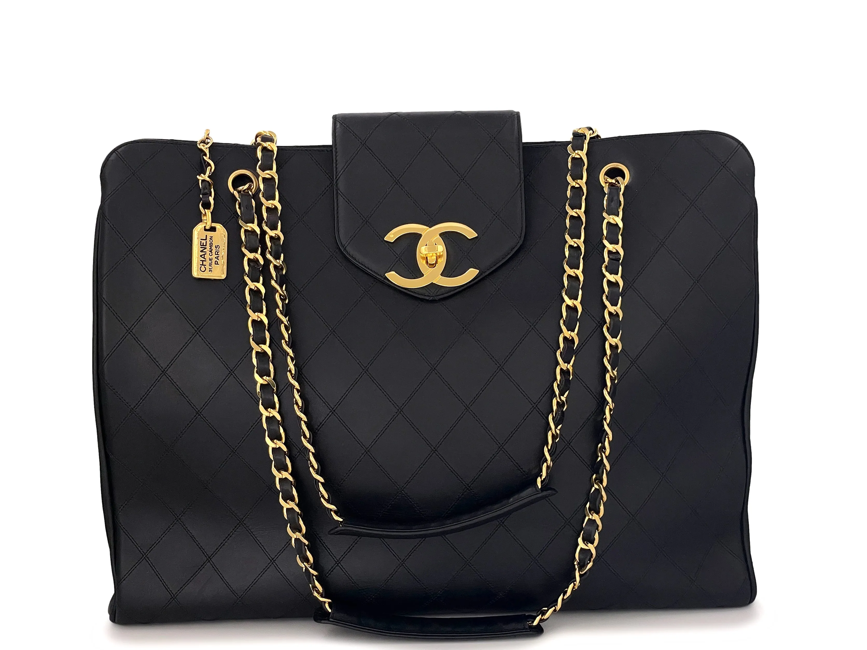 Chanel 1994 Vintage Black Quilted Supermodel XL Weekender Tote Bag 24k GHW