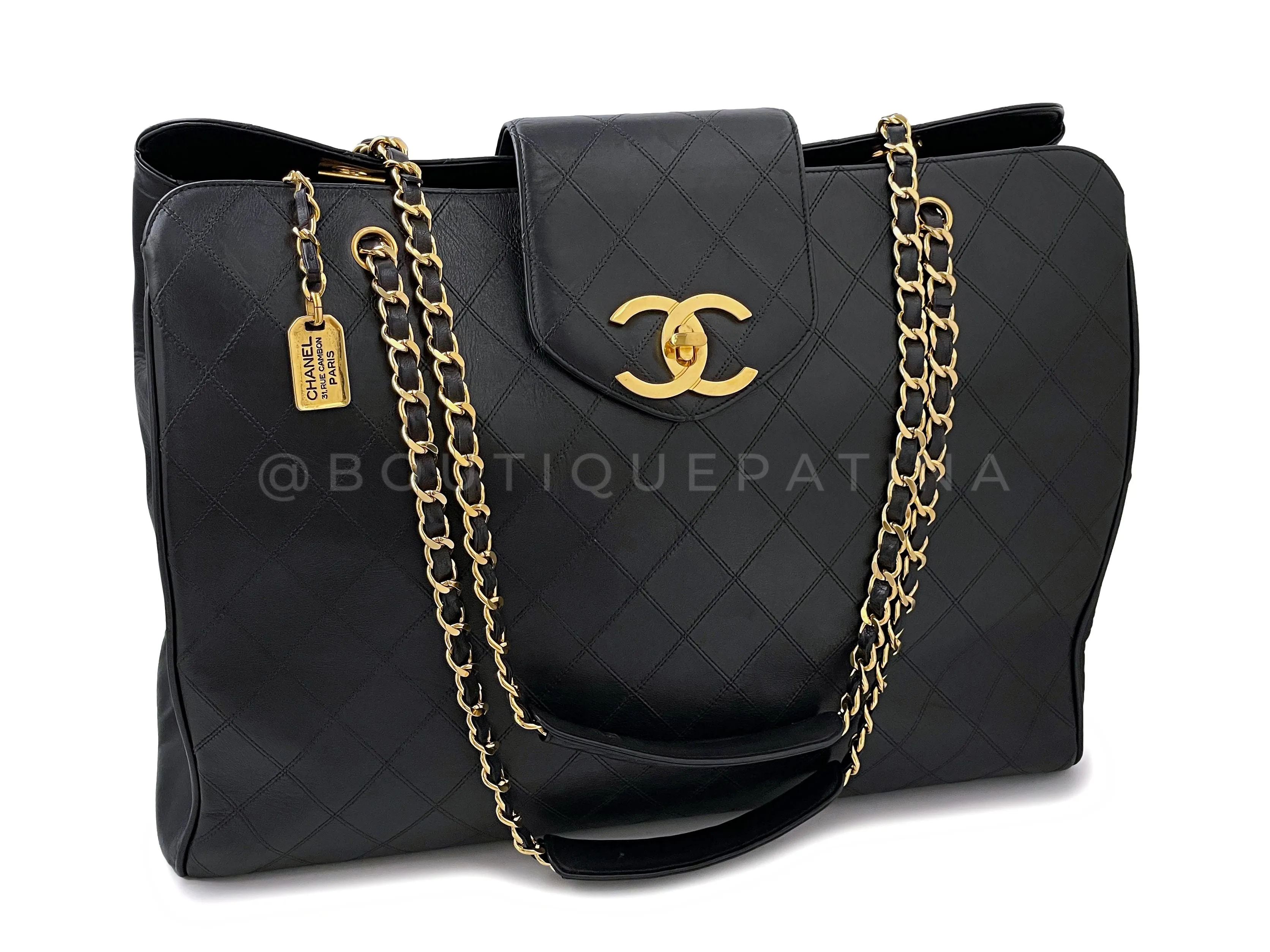 Chanel 1996 Vintage Black Quilted Supermodel XL Weekender Tote Bag 24k GHW