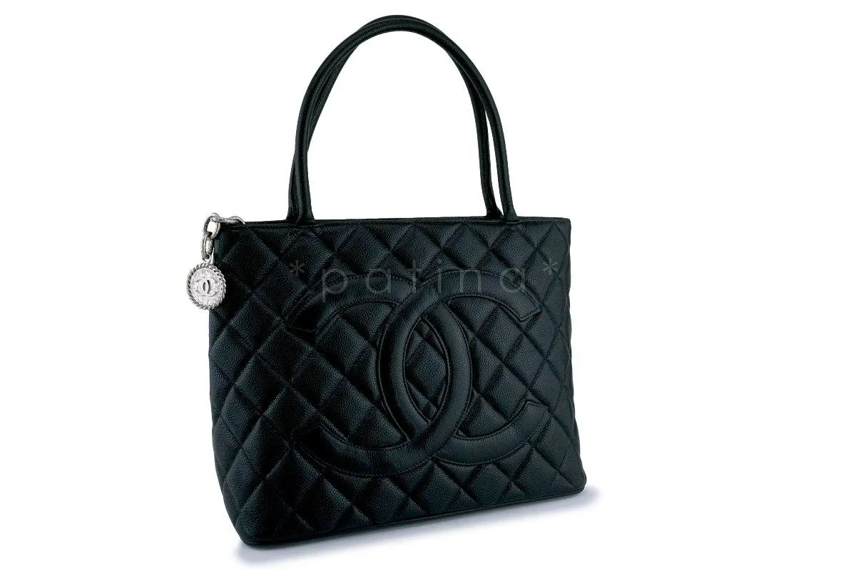 Chanel Black Caviar Classic Quilted Medallion Shopper Tote Bag SHW