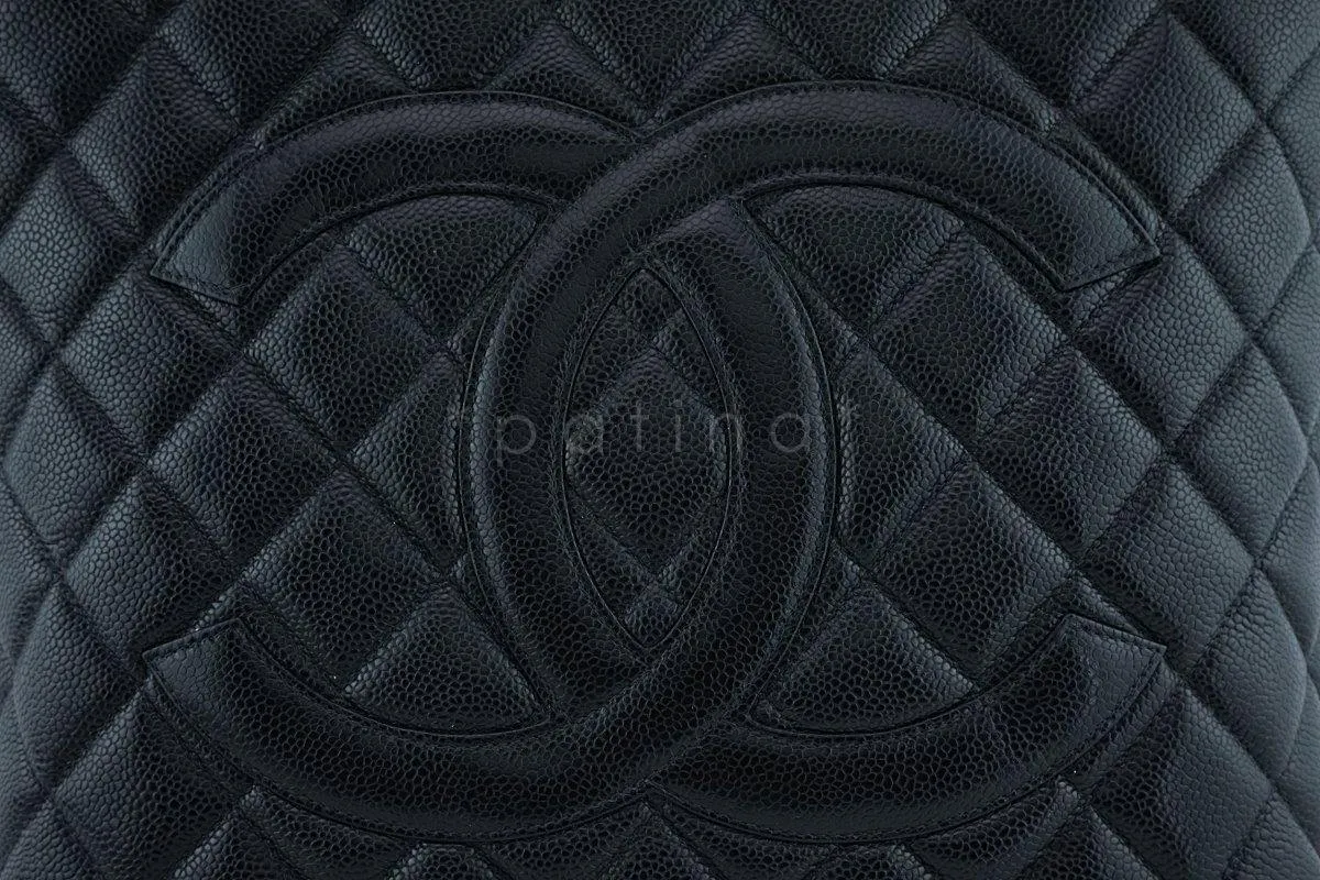 Chanel Black Caviar Classic Quilted Medallion Shopper Tote Bag SHW