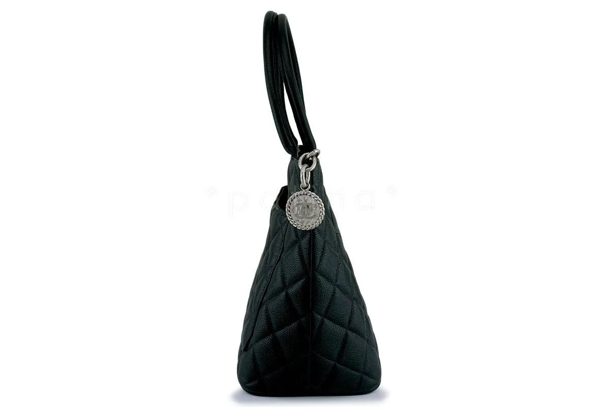 Chanel Black Caviar Classic Quilted Medallion Shopper Tote Bag SHW