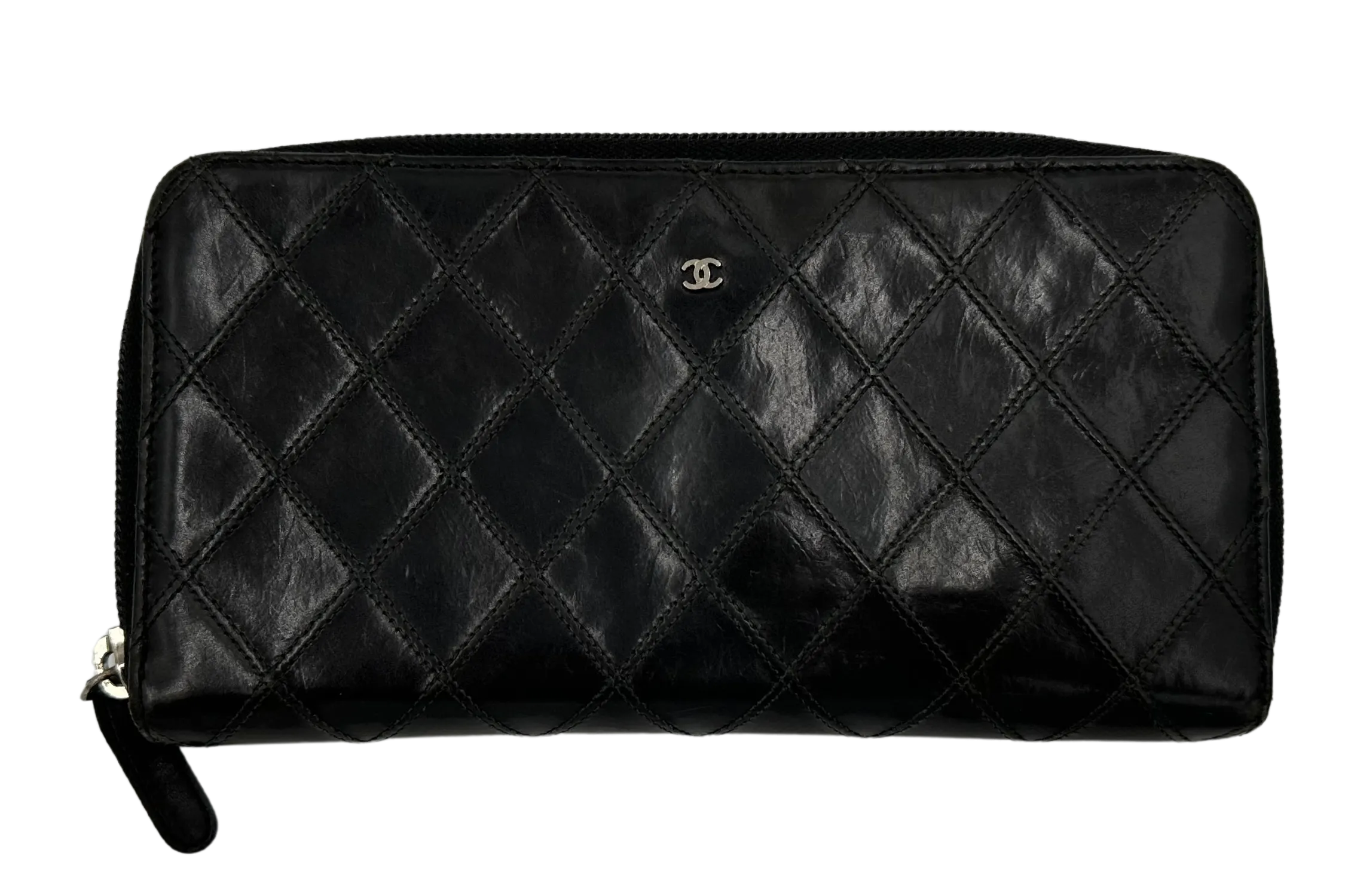 Chanel Caviar Quilted Large Gusset Zip Around Wallet Black