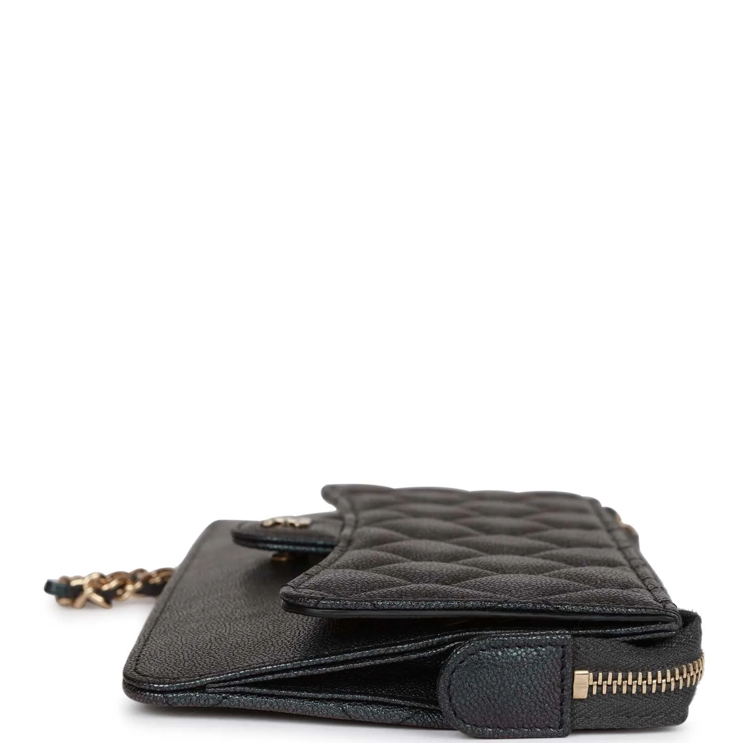 Chanel Classic Pouch with Handle Black Iridescent Caviar Gold Hardware