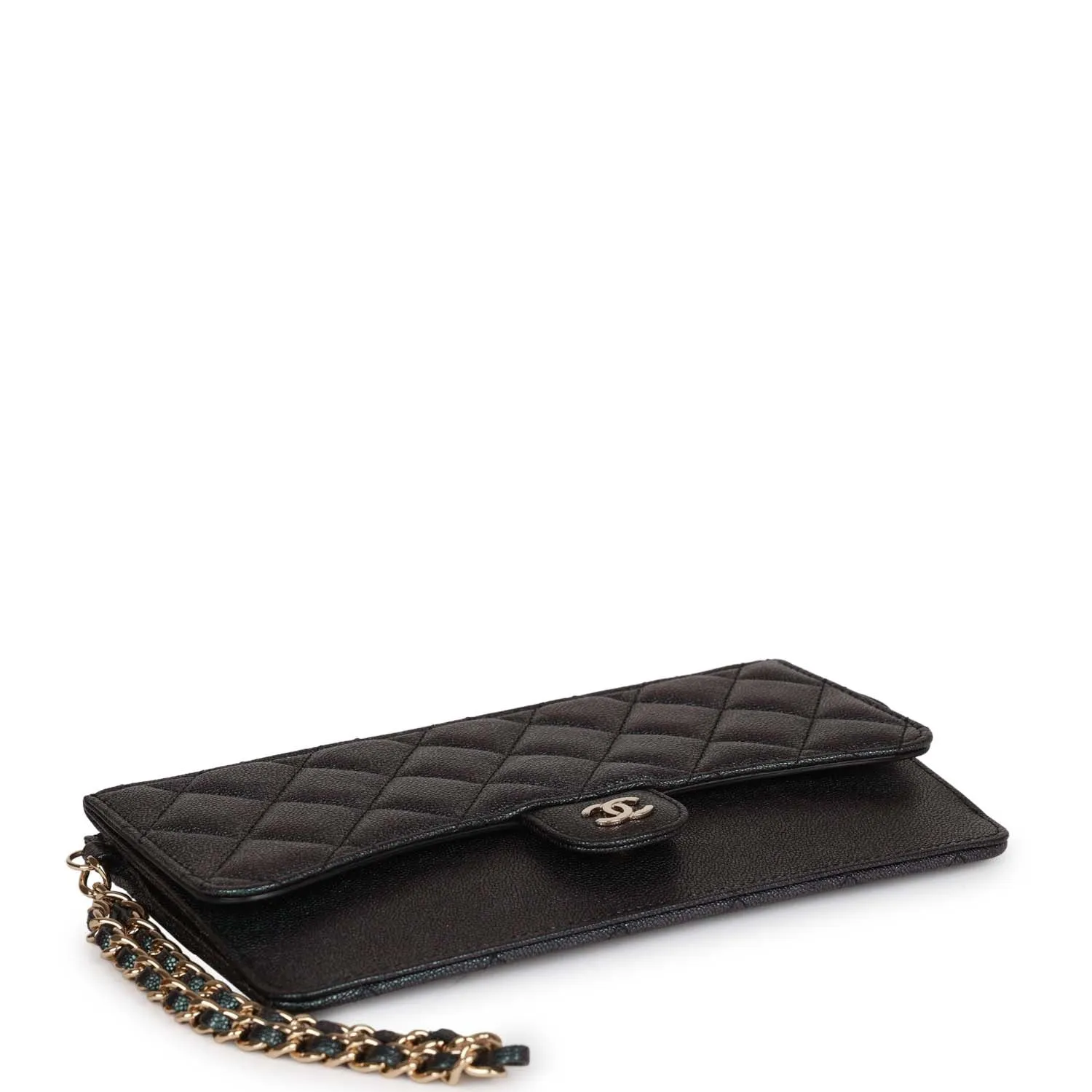 Chanel Classic Pouch with Handle Black Iridescent Caviar Gold Hardware