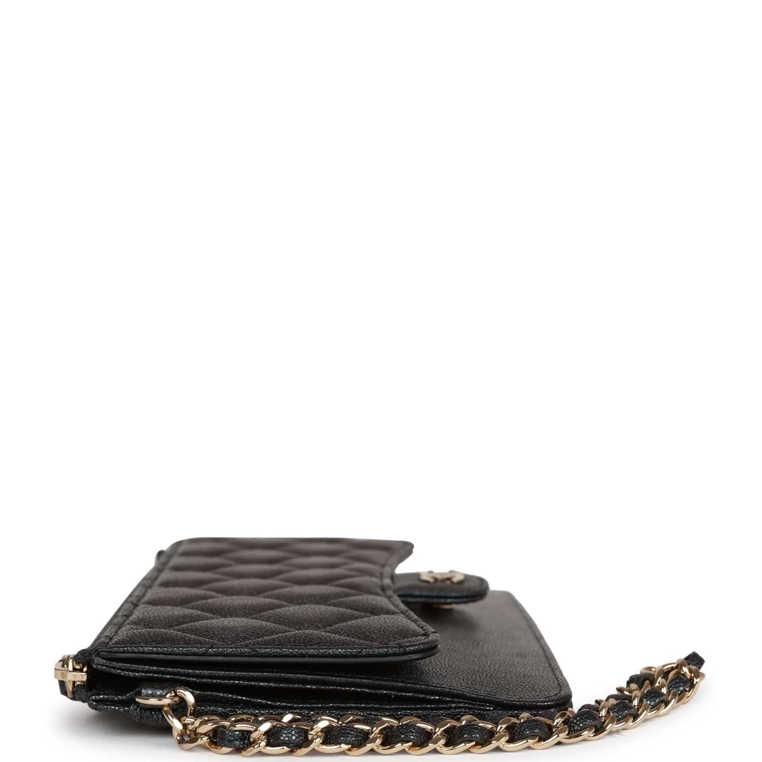 Chanel Classic Pouch with Handle Black Iridescent Caviar Gold Hardware