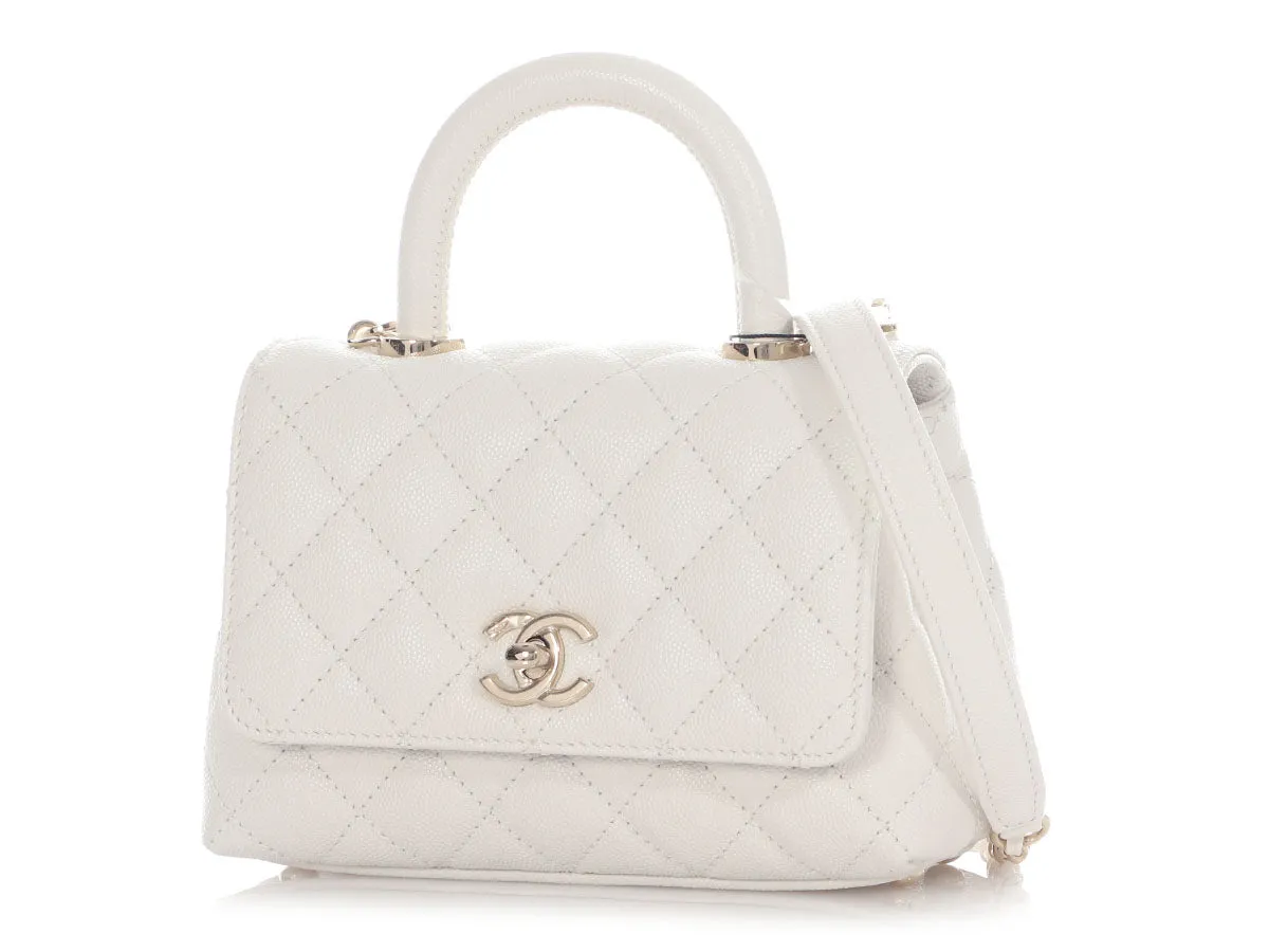 Chanel Extra Mini White Quilted Caviar Coco Handle TPM