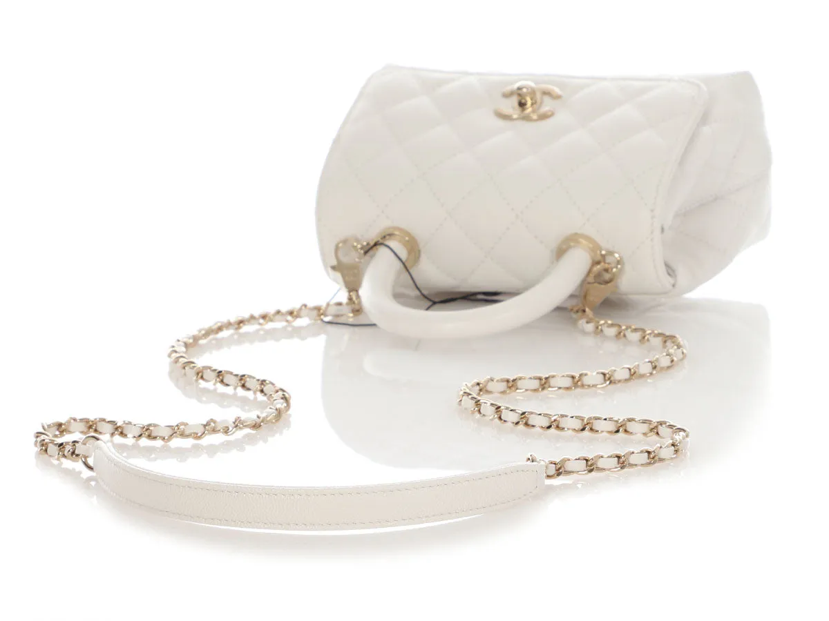 Chanel Extra Mini White Quilted Caviar Coco Handle TPM