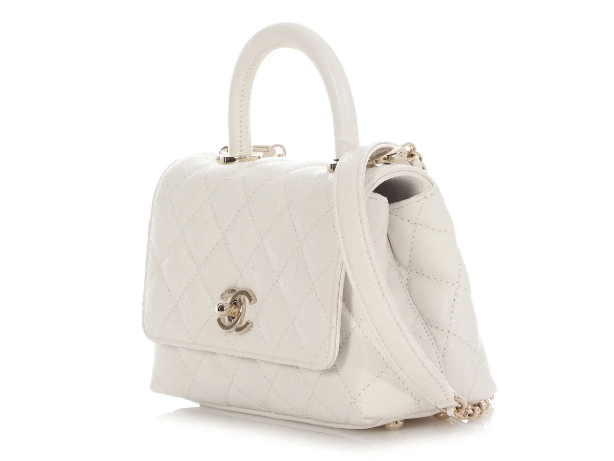 Chanel Extra Mini White Quilted Caviar Coco Handle TPM