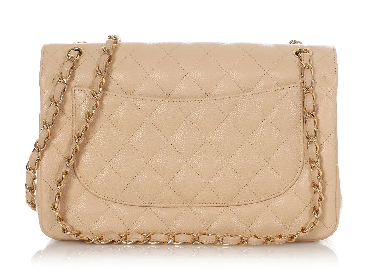 Chanel Jumbo Beige Quilted Caviar Classic Double Flap