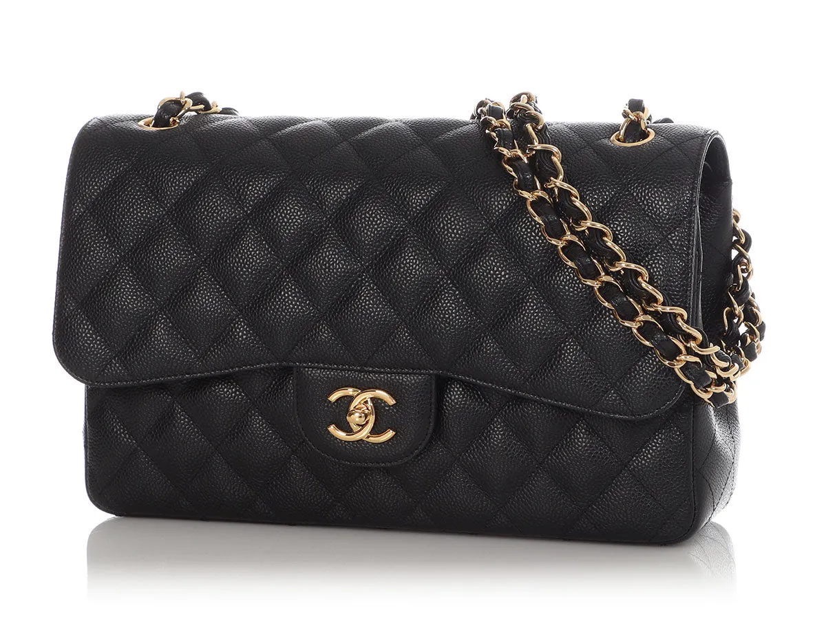 Chanel Jumbo Black Quilted Caviar Classic Double Flap