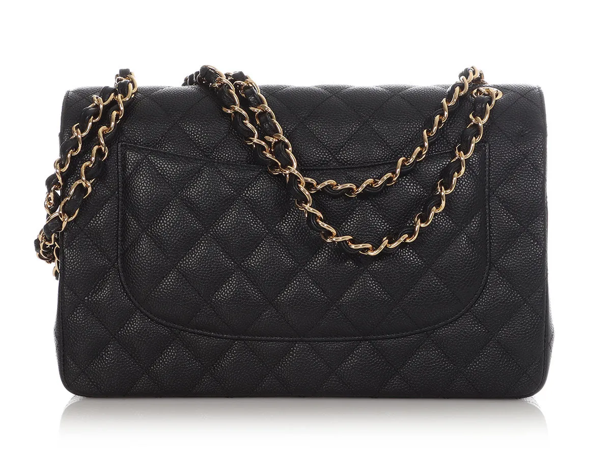 Chanel Jumbo Black Quilted Caviar Classic Double Flap