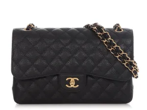 Chanel Jumbo Black Quilted Caviar Classic Double Flap