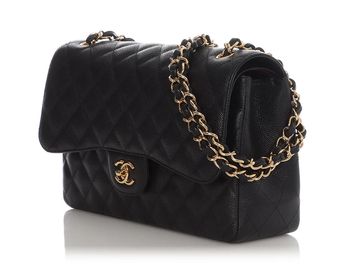 Chanel Jumbo Black Quilted Caviar Classic Double Flap