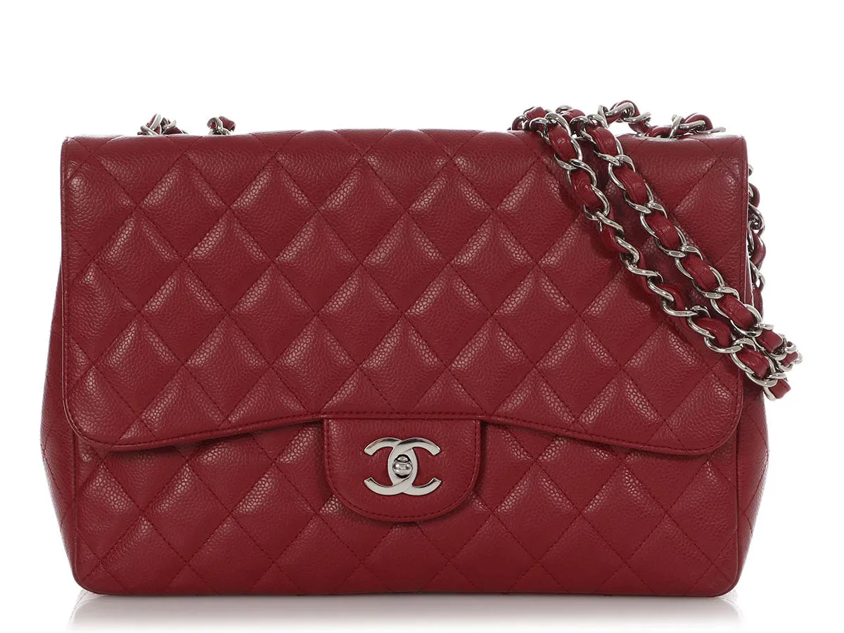 Chanel Jumbo Dark Red Quilted Caviar Classic Single Flap