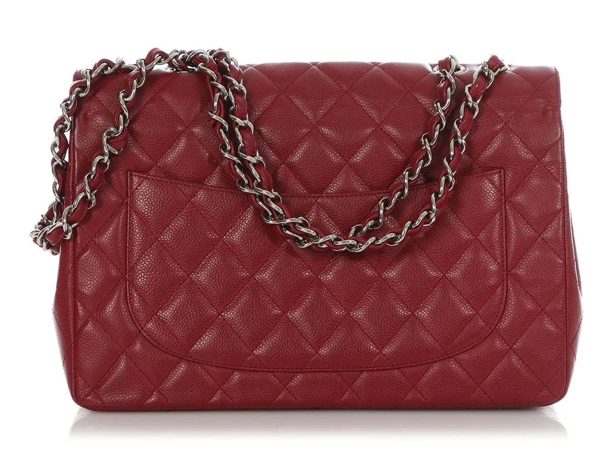 Chanel Jumbo Dark Red Quilted Caviar Classic Single Flap