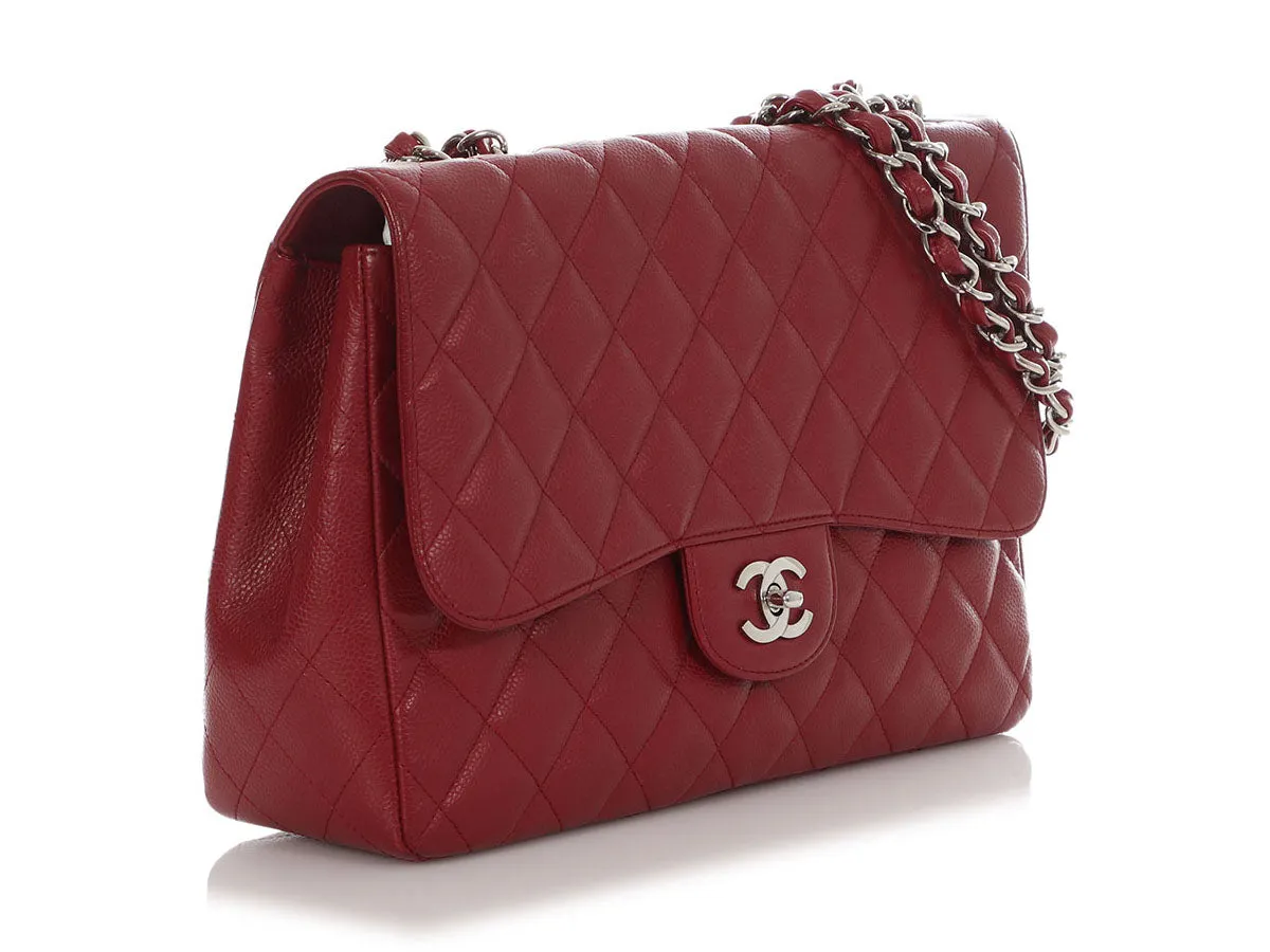 Chanel Jumbo Dark Red Quilted Caviar Classic Single Flap