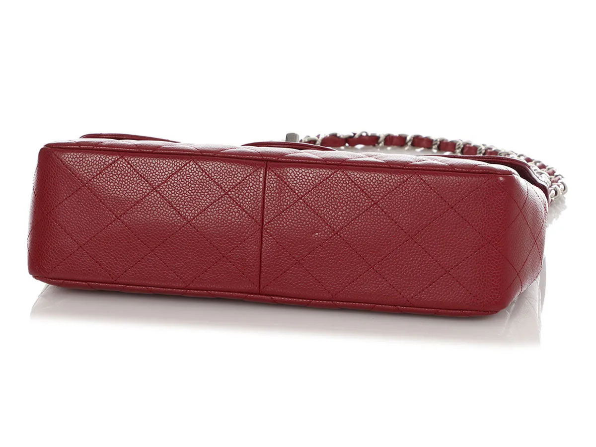 Chanel Jumbo Dark Red Quilted Caviar Classic Single Flap