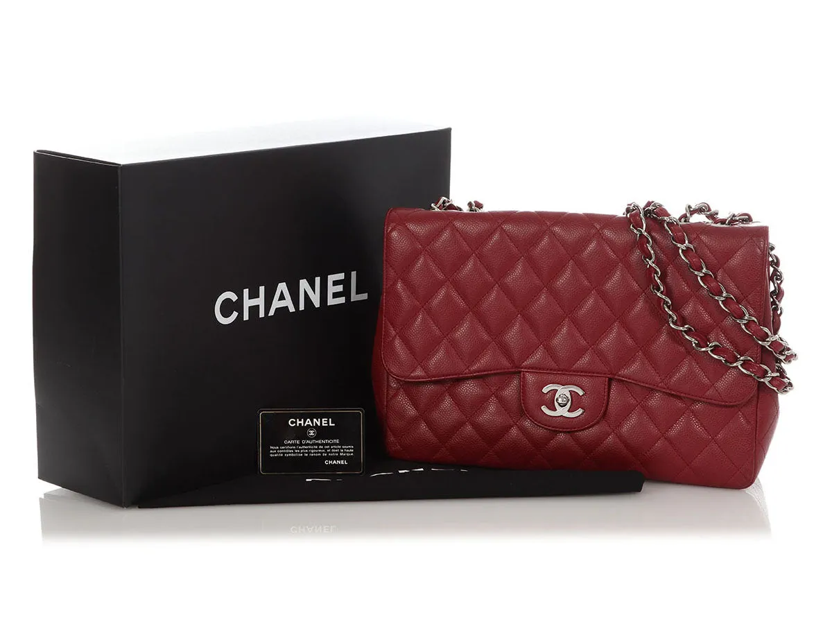 Chanel Jumbo Dark Red Quilted Caviar Classic Single Flap