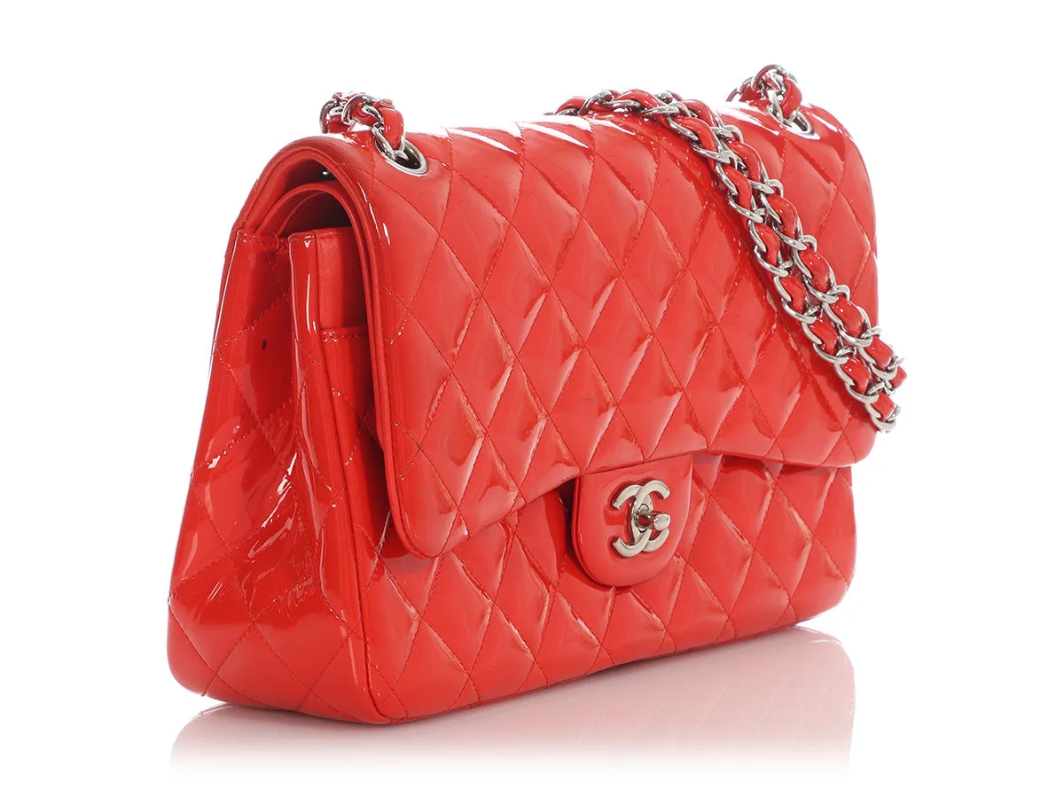 Chanel Jumbo Red Quilted Patent Classic Double Flap