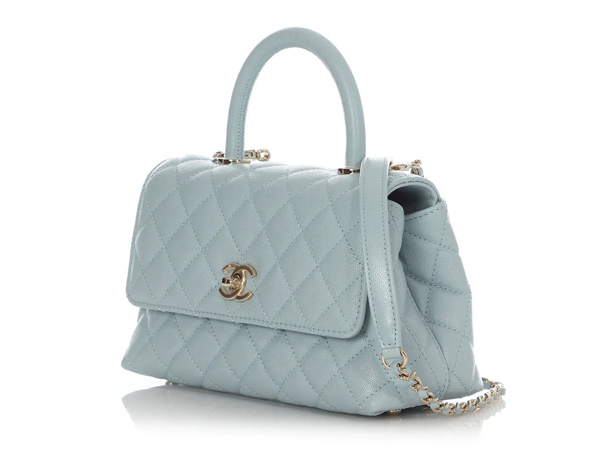 Chanel Mini Light Blue Quilted Caviar Coco Handle