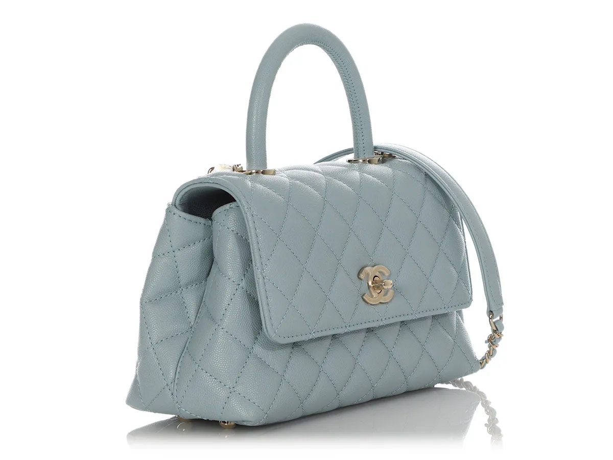 Chanel Mini Light Blue Quilted Caviar Coco Handle