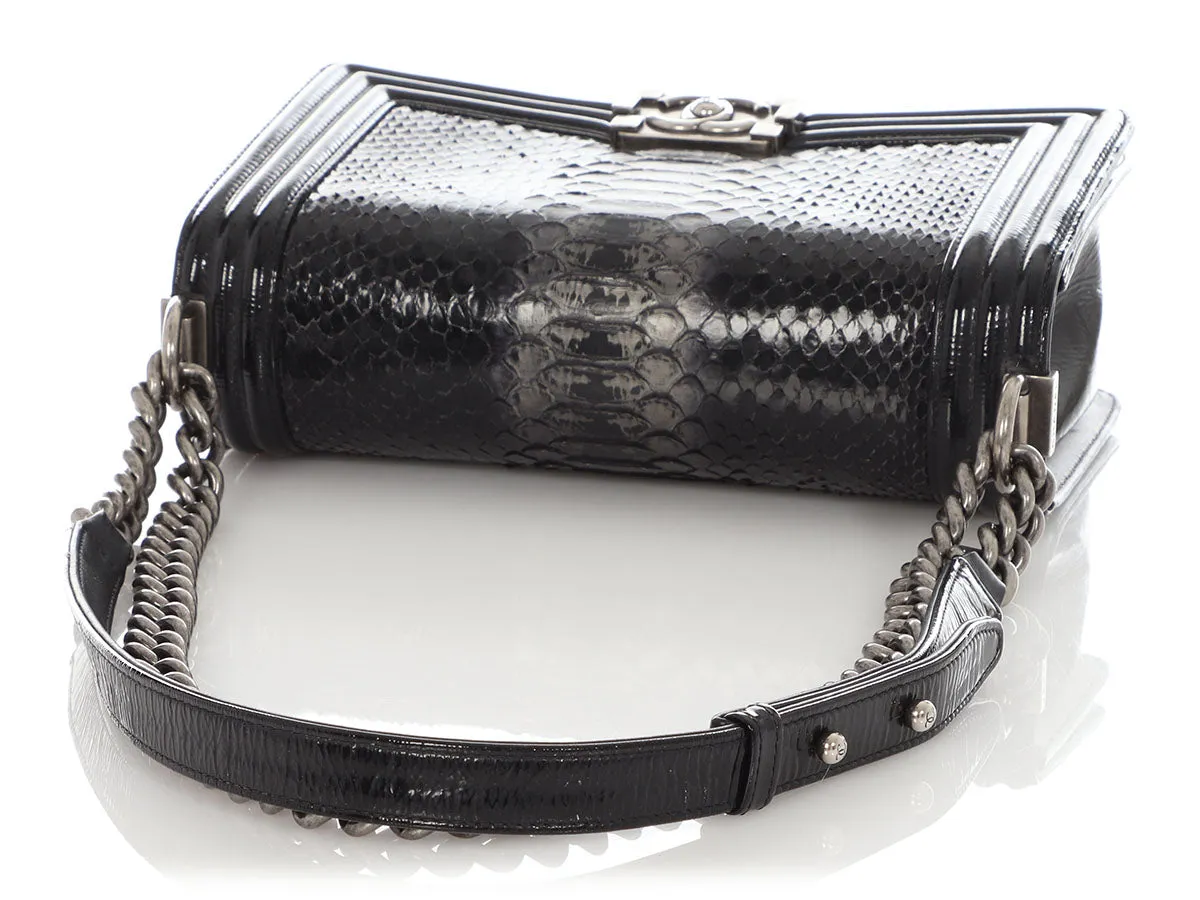 Chanel Old Medium Black Patent Python Boy