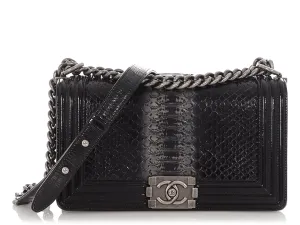 Chanel Old Medium Black Patent Python Boy