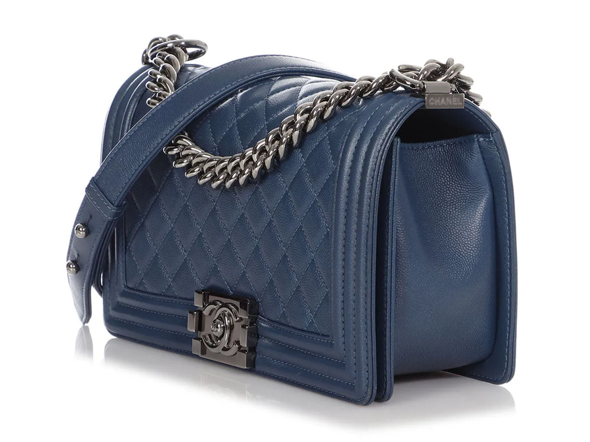 Chanel Old Medium Navy Quilted Caviar Boy Bag