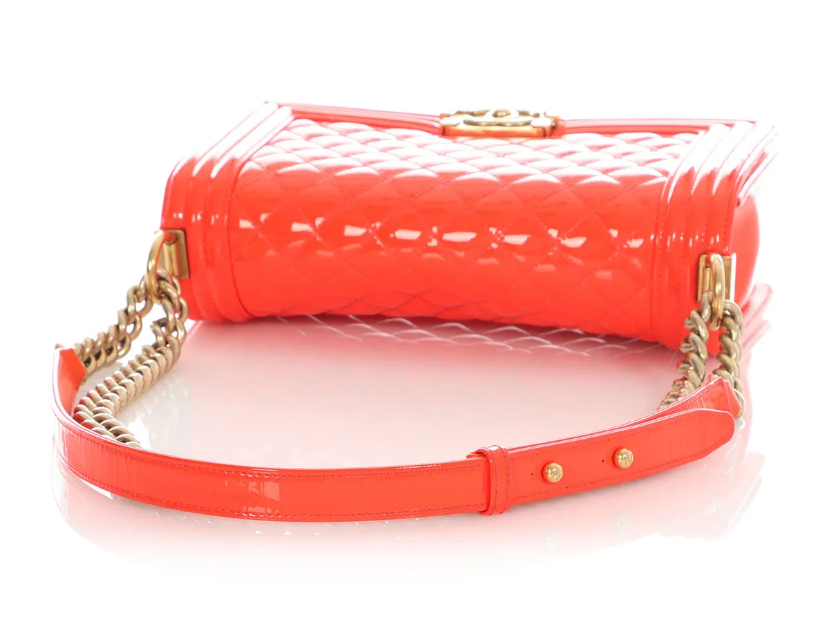 Chanel Old Medium Neon Orange Quilted Patent Boy Bag