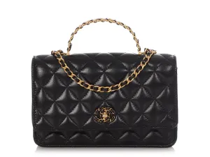 Chanel Small Black Quilted Lambskin Top Handle/Crossbody