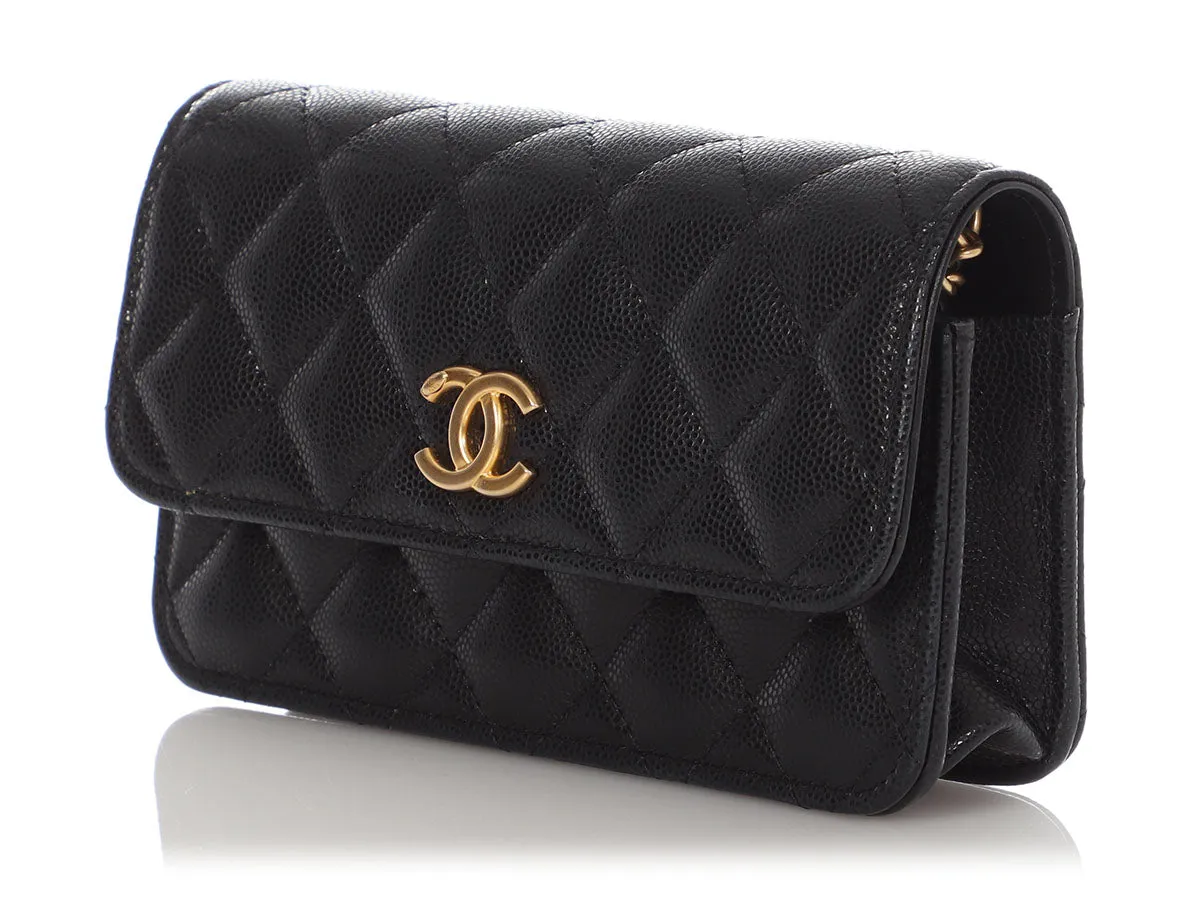 Chanel Small Black Quilted Shiny Caviar Crossbody