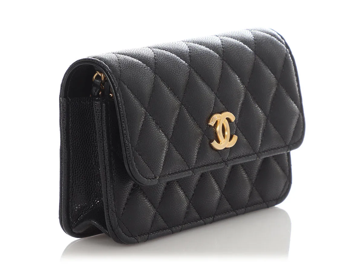 Chanel Small Black Quilted Shiny Caviar Crossbody