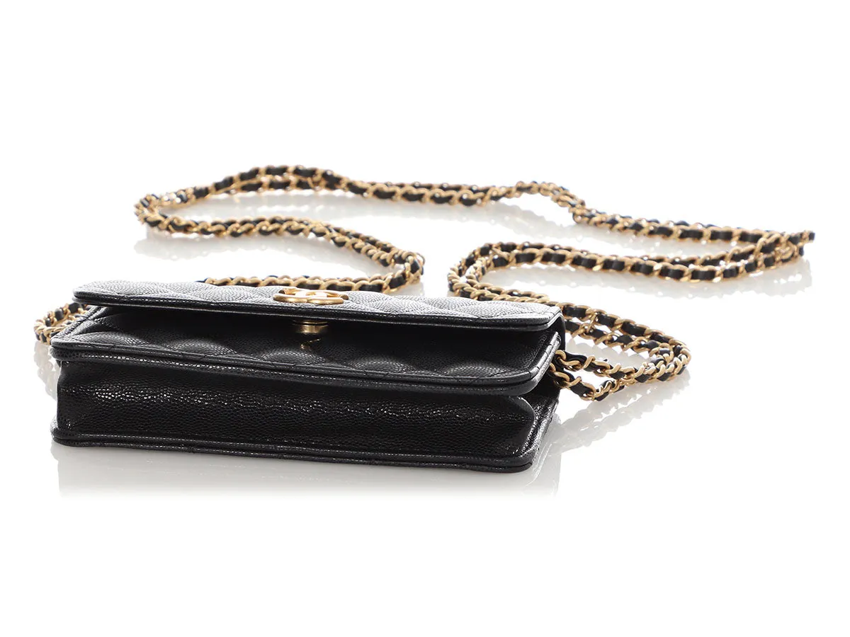 Chanel Small Black Quilted Shiny Caviar Crossbody