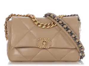 Chanel Small Dark Beige Quilted Lambskin 19 Flap