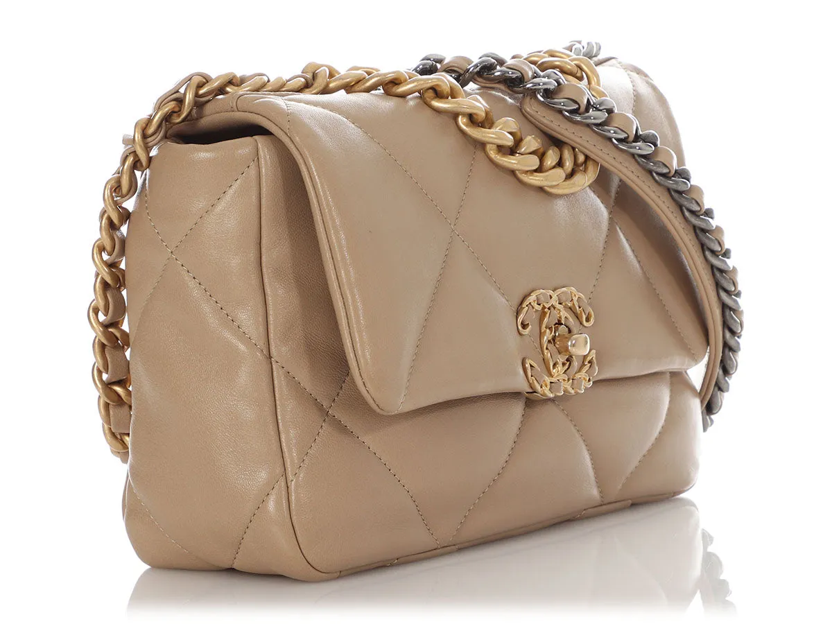 Chanel Small Dark Beige Quilted Lambskin 19 Flap