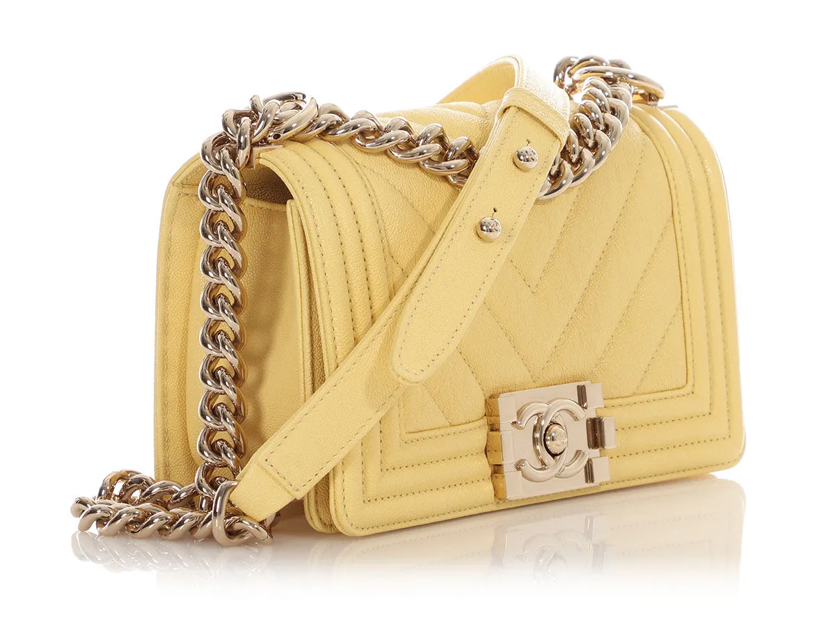 Chanel Small Yellow Chevron-Quilted Caviar Boy Bag