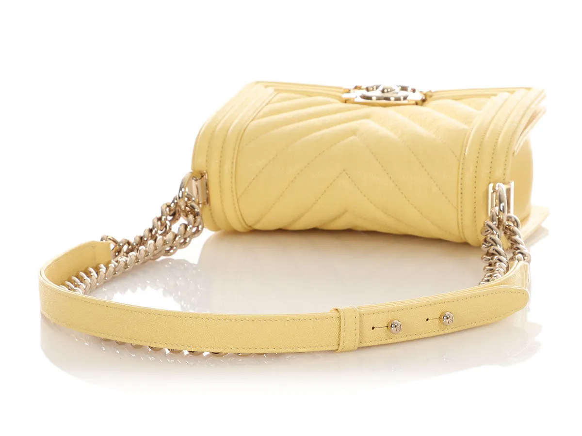 Chanel Small Yellow Chevron-Quilted Caviar Boy Bag