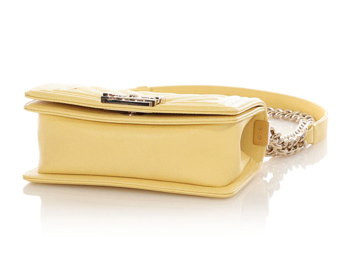 Chanel Small Yellow Chevron-Quilted Caviar Boy Bag