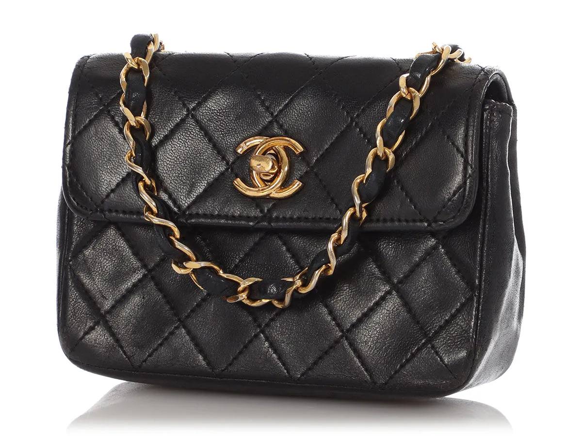 Chanel Vintage Extra Mini Black Quilted Lambskin Flap