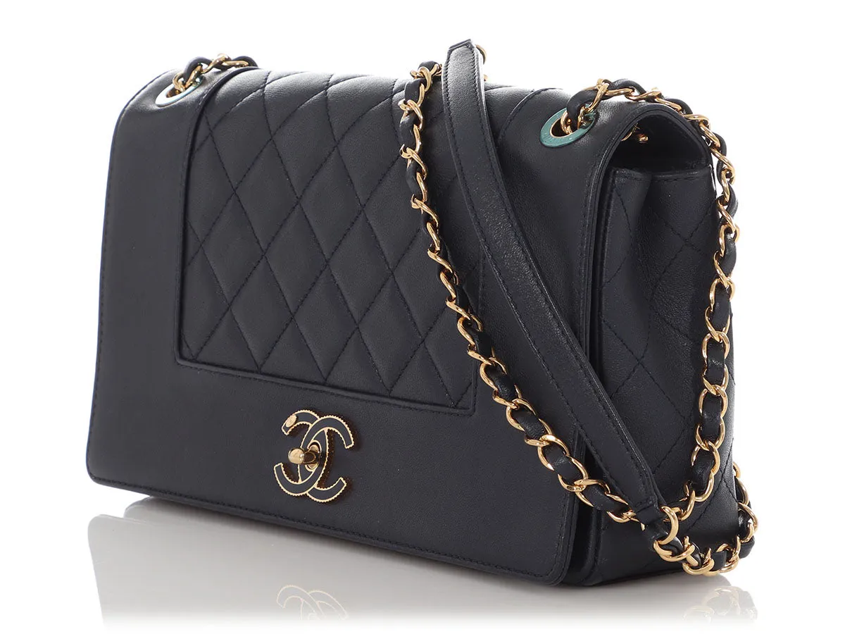 Chanel Vintage Medium Navy Part-Quilted Sheepskin Mademoiselle Flap