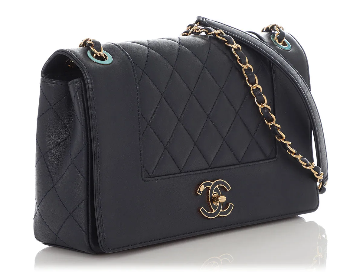 Chanel Vintage Medium Navy Part-Quilted Sheepskin Mademoiselle Flap