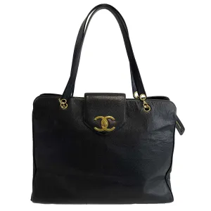 CHANEL - Vintage Supermodel Weekender Bag - Large CC Black Tote / Shoulder Bag