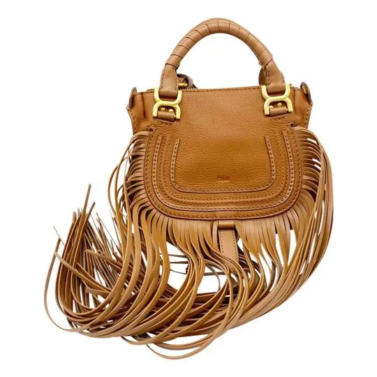 Chloé Mini Bag Marcie Fringe Brown Leather Tote